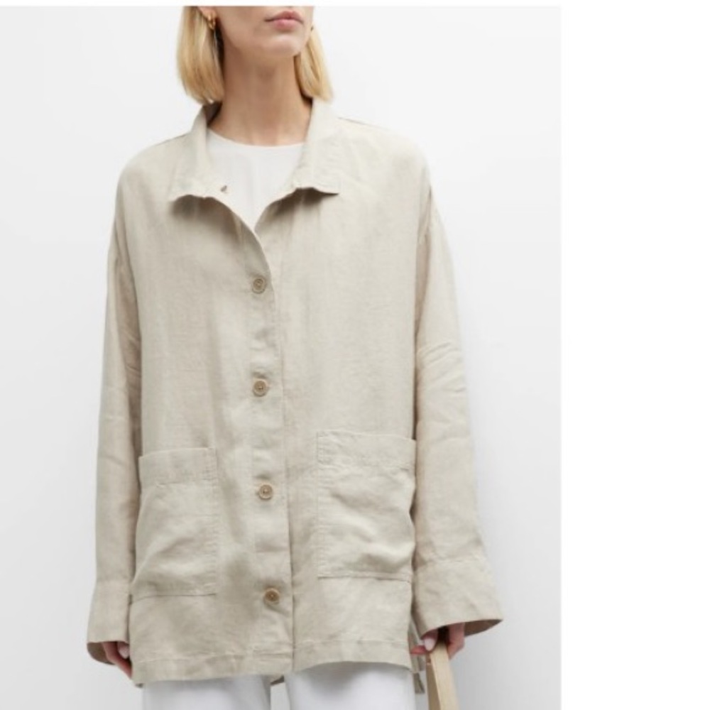 Eileen Fisher Patch Pocket Button-Down Linen Jack… - image 1